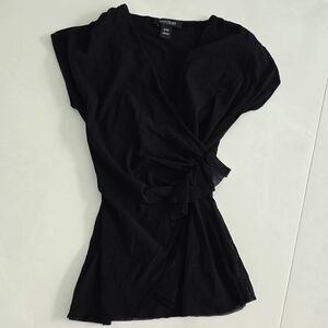 WHBM Fitted Black Wrap Blouse - XXS
